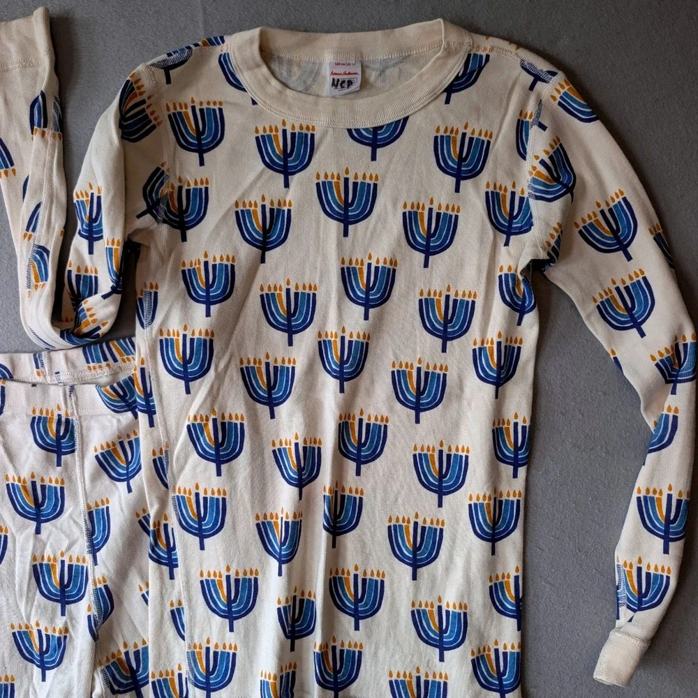 Hanna Andersson Pajama Set‎ Cream Menorah Hanukkah Organic Cotton Kids 14 / 160